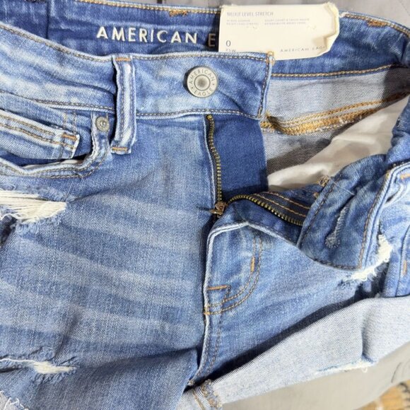 AMERICAN EAGLE Women's Distressed Cotton Denim Shorts Blue Stretch Size 0 - Picture 7 of 10